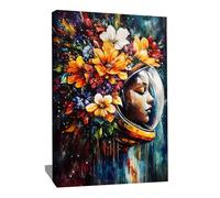 Alessio Cacciatore Tableau Astronaute - Affiche Decoration Murale Pop Art - Impression Sur Toile Colorée - Tableau Decoration Murale Vertical Floral - Toile Galaxie - Idée Deco Chambre Ado (60x40cm)