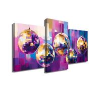 Alessio Cacciatore Tableau Boule De Disco - Décoration Murale Salon Tendance 3 Panneaux - Cadre Décoratif Coloré - Lot DE 3 Toile Murale Géante - Tableau Moderne Design Coloré (60x40cm +2x 40x30cm)