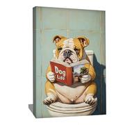 Alessio Cacciatore Tableau Bouledogue Francais - Affiche Decoration Murale Humour - Impression Sur Toile Chien - Tableau Toilette Humour - Toile Abstraite Grand Format - Cadeau Fan De Chien (60x40cm)