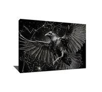Alessio Cacciatore Tableau Corbeau - Decoration Murale Mystique - Toile Noir Et Blanc Oiseau - Impression Sur Toile Salon - Déco Mural Gothique - Idée Cadeau Déco Maison Moderne (60x40cm)