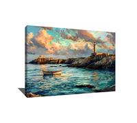 Alessio Cacciatore Tableau Decoration Murale Salon Phare - Impression Sur Toile Paysage Mer - Idée Decoration Salon - Decoration Interieur Maison Cocooning - Tableau Bord De Mer Bretagne (80x60cm)