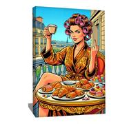 Alessio Cacciatore Tableau Femme Moderne - Affiche Décoration Murale Paris - Toile Pop Art Grand Format - Tableau Cafe Petit Dejeuner - Décoration Murale Cuisine Design - Idée Deco Maison, 80x60cm