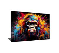 Alessio Cacciatore Tableau Gorille Coloré - Impression Sur Toile Avec Cadre Animaux - Tableau Encadré Singe Pop Art - Décoration Murale Sur Toile Animaux - Affiche Cadre Art Abstrait 120x80cm