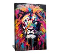 Alessio Cacciatore Tableau Graffiti Lion - Décoration Murale Pop Art - Toile Graffiti Street Art - Art Mural Lion - Décoration Murale Impression Sur Toile - Tableau Tête De Lion Multicolore (80x60cm)