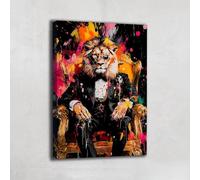 Alessio Cacciatore Tableau Lion Élégant - Decoration Murale Luxe - Toile Animal Chic - Art Mural Moderne - Cadre Impression Sur Toile Salon - Idee Cadeau Deco Maison - Tableau Mafia Moderne (80x60cm)