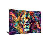 Alessio Cacciatore Tableau Lion Pop Art - Décoration Murale Design Moderne - Impression Sur Toile Animaux Coloré - Peinture Sur Toile De Décoration Intérieure - Toile Animaux Sauvage (120x80cm)