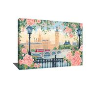 Alessio Cacciatore Tableau Londres - Décoration Murale Romantique - Impression Sur Toile Florale Rose - Tableau Shabby Chic Romantique - Décoration Murale Londres - Idée Cadeau Femme 40 Ans (40x30cm)