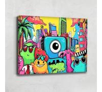 Alessio Cacciatore Tableau Monstres Colorés - Decoration Murale Graffiti - Impression Sur Toile Urban - Art Mural Moderne - Toile Pop Art - Idee Deco Salon Jeune - Style Contemporain Fun (80x60cm)