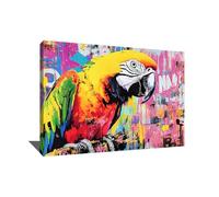 Alessio Cacciatore Tableau Perroquet Street Art - Toile Graffiti Coloré - Art Mural Urbain - Décoration Murale Pop Art - Impression Sur Toile Chambre - Idée Déco Moderne (120x80cm)
