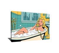 Alessio Cacciatore Tableau Pin Up - Affiche Décoration Murale Pop Art - Impression Sur Toile Vintage - Tableau Déco Rétro - Cadre Décoration Murale Pour Salle De Bain - Toile Année 50, 80x60cm