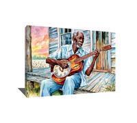 Alessio Cacciatore Tableau Plage Et Mer - Cadre Décoration Murale Guitare - Impression Sur Toile Paysage Nature - Tableau Coucher De Soleil Sur La Mer - Affiche Décoration Murale Musique, 40x30cm