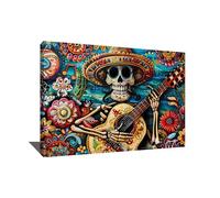 Alessio Cacciatore Tableau Tete De Mort Mexicaine - Impression Sur Toile Salon - Tete De Mort Mexicaine Decoration - Deco Squelette - Art Mural Moderne - Decoration Murale Musique (120x80cm)