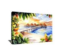 Alessio Cacciatore Tableau Tropical Avec Cadre - Affiche Décoration Murale Bord De Mer - Impression Sur Toile Coucher De Soleil - Tableau Paysage Nature - Cadre Décoration Murale Florale, 40x30cm