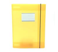 Alevar Dossier 3 rabats avec élastique et fenêtre transparente avec étiquette insérée, plastique translucide, format 32 x 24 cm, dos 1,8 cm, couleur jaune