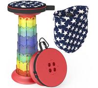 ALEVMOOM Tabouret de Camping Télescopique pour Adultes - Pliable avec Coussin, Portable pour Pêche, Retractable avec Hauteur Réglable et Poignée - Charge 440 LB