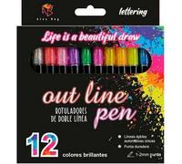 Alex bog marqueur néon pastel Double Liner Outliner dans une boîte de 12 pièces