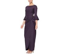 Alex Evenings Robe Amincissante Manches Longues ¾ Froncé Latéral Femme, Aubergine, 38