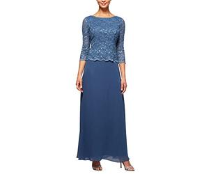 Alex Evenings Robe Une pièce à Manches 3/4 en Dentelle Extensible pour Femme, Wedgewood., 44