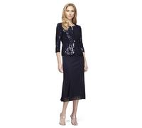 Alex Evenings Robe Veste mi-Longue avec Bouton sur Le Devant pour Femme, Bleu Marine à Paillettes., 40