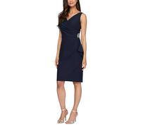Alex Evenings Slimming Short Ruched Cocktail Dress with Ruffle (Petite and Regular Sizes) Robe, Bleu Marine, 42 Femme