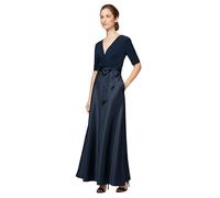 Alex Evenings Women's Ballgown Formal Event Dress with Pockets and Tie Belt Regular Sizes, Navy Satin, 12 Petite