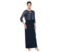 Alex Evenings Women's Empire Waist Bolero Jacket Dress (Petite and Regular Sizes), Navy Illusion, 14