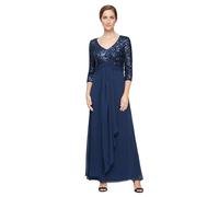 Alex Evenings Women's Petite Long Lace Top Empire Waist Dress, Navy Sequin, 12P