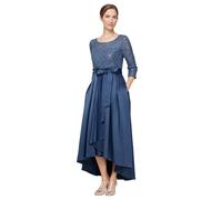 Alex Evenings Women's Satin Ballgown Formal Event Dress with Pockets and Tie Belt (Petite and Regular Sizes), Wedgewood, 12