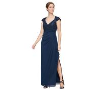 Alex Evenings Women's Stretch Sequin Bodice Empire Waist Long Dress, Navy Corded Lace, 6