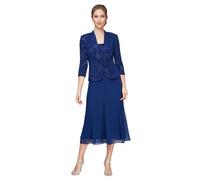 Alex Evenings Women's Tea Length Jacket Dress, Perfect for Weddings, Formal Events Regular Sizes, Electric Blue, 8 Petite