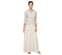 Alex Evenings Women's Two Piece Mother of The Bride Dress with Lace Jacket (Petite and Regular Sizes), Classic Taupe, 10