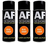 Alex Flittner Designs 3x RAL Vernis de peinture automobile - Peinture en aérosol multicolore RAL2004 REINORANGE mat satiné