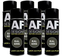 Alex Flittner Designs 6X Ral Spray Peinture Vernis Voiture Laque Teintée Pulvérisation RAL6006 Diluant Brillant