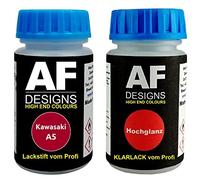 Alex Flittner Designs Kit de stylos de retouche compatible avec Kawasaki A5 Candy Persimmon Red + Vernis transparent 50ml chacun Set de peinture moto couche de base