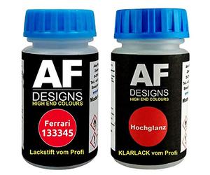 Alex Flittner Designs Stylo de retouche compatible avec Ferrari 133345 Rosso Scuderia + Set de peinture automobile comprenant vernis transparent et peinture de base, 50ml chacun