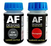 Alex Flittner Designs Stylo de retouche compatible avec General Motors 88874K Medium Spiral Gray + Set de peinture automobile comprenant vernis transparent et peinture de base, 50ml chacun
