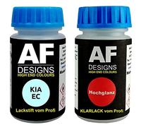 Alex Flittner Designs Stylo de retouche compatible avec KIA EC Light Blue + Set de peinture automobile comprenant vernis transparent et peinture de base, 50ml chacun