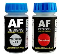 Alex Flittner Designs Stylo de retouche compatible avec Mercedes/Daimler Benz 761 Polarsilber Metallic + Set de peinture automobile comprenant vernis transparent et peinture de base, 50ml chacun