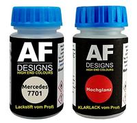 Alex Flittner Designs Stylo de retouche compatible avec Mercedes/Daimler Benz 7701 Kieselgrau + Set de peinture automobile comprenant vernis transparent et peinture de base, 50ml chacun