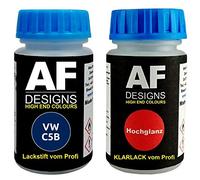 Alex Flittner Designs Stylo de retouche compatible avec VW/Volkswagen C5B Atlantic Blue Metallic + Set de peinture automobile comprenant vernis transparent et peinture de base, 50ml chacun
