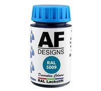 Alex Flittner Designs Stylo de retouche RAL 5009 bleu azur brillant 50 ml pour bois, métal, meubles, salle de bains, peinture de retouche