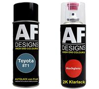 Alex Flittner Designs Vernis Voiture Pulvérisation Kit pour Toyota 8T1 Greyish Bleu Perle Métallique 2K Vernis Transparent Basislack Aérosol Spray 2x400ml