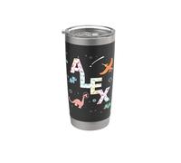 Alex - Nom de garçon cool avec des dinosaures Gobelet isotherme en acier inoxydable double paroi