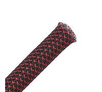 Alex Tech 10mm-7.5m Gaine Câble Tressée Extensible Manchon de Câble Cache Fil Rangement Câble Protege Câble pour Câbles Automobiles Fils - Noir Rouge