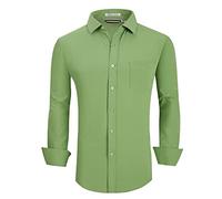 Alex Vando Chemise Habillée Infroissable pour Homme, Coupe Droite, Chemise Boutonnée Extensible dans Les 4 Sens, Vert, Taille L