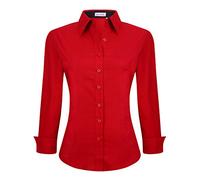 Alex Vando Chemisier pour femme à manches longues - Chemise stretch - Chemisier professionnel à boutonnage descendu, sans repassage - Hauts de travail, Rouge (12), M