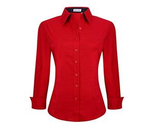 Alex Vando Chemisier pour femme à manches longues - Chemise stretch - Chemisier professionnel à boutonnage descendu, sans repassage - Hauts de travail, Rouge (12), M