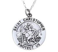 Alexander Castle Argent sterling Pendentif Saint Christophe avec chaîne de 45,7 cm et "ST Christopher Protect US 'Gravure