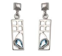 Alexander Castle Boucles D'oreilles Charles Rennie Mackintosh en Argent Sterling 925 et Topaze Bleue Pour Femme - Boucles D'oreilles Pendantes avec Coffret Cadeau Bijoux - 18mm x 7mm