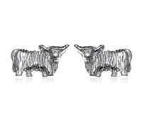 Alexander Castle Boucles D'oreilles Vache Écossaise des Highlands en Argent Sterling 925 puces d'oreilles 12mm x 7mm avec Coffret Cadeau Bijoux